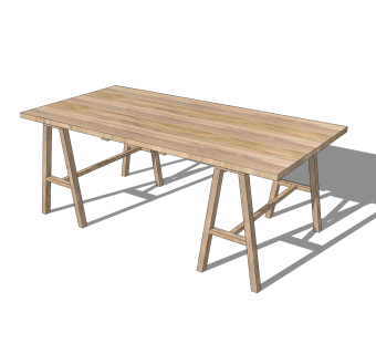 现代实木餐桌su模型，长餐桌简易桌子sketchup模型下载