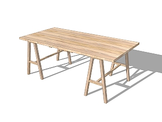 现代实木餐桌su模型，长餐桌<em>简易</em>桌子sketchup模型下载