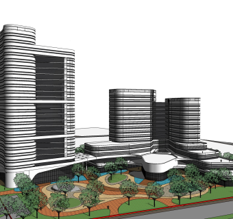 现代高层办公楼草图大师模型，高层办公楼sketchup模型免费下载