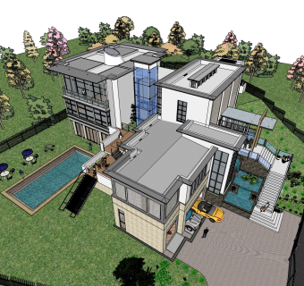 欧式风格别墅草图大师模型，别墅SU模型下载