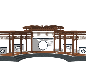 新中式实木廊架草图大师模型，实木廊架sketchup模型下载