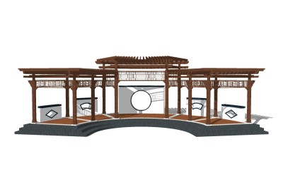 新中式实木廊架草图大师模型，实木廊架sketchup模型下载