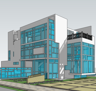 现代独栋别墅su模型免费下载，sketchup别墅草图大师模型