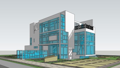 现代独栋别墅su模型免费下载，sketchup别墅草图大师模型