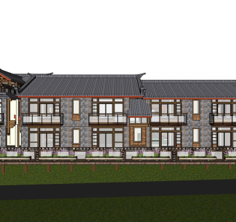 中式木制别墅su模型下载、中式木制别墅草图大师模型下载
