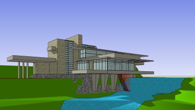 现代独栋别墅su模型免费下载，sketchup别墅草图大师模型