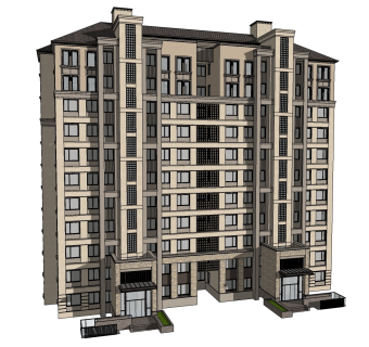 欧式高层住宅楼su模型下载，住宅楼草图大师模型