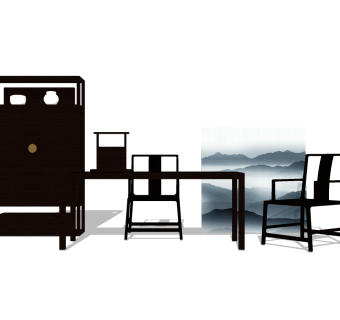  现代中式茶室草图大师模型，茶室sketchup模型下载