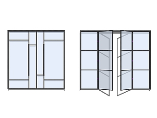 现代玻璃门草图大师模型，玻璃门SU模型下载