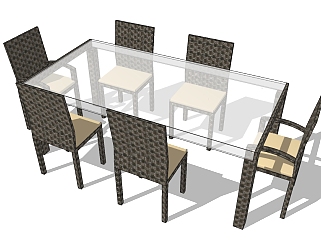 现代桌椅组合sketchup模型下载，桌椅组合草图大师模型