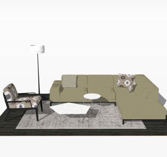 现代布艺组合沙发免费skp模型，组合沙发skb文件下载