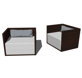   新中式布艺沙发组合su模型，单人沙发sketchup模型下载