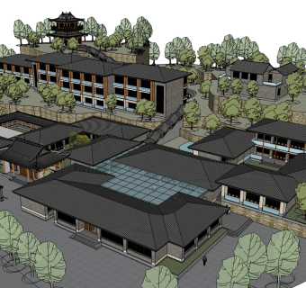 中式酒店草图大师模型下载、中式酒店su模型下载