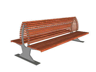 园林公园木座椅sketchup模型下载