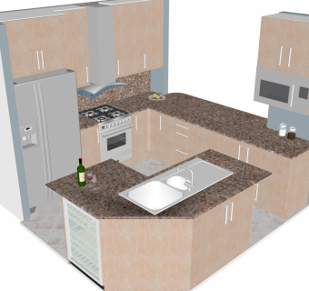 现代厨房柜免费su模型，厨房柜sketchup模型下载