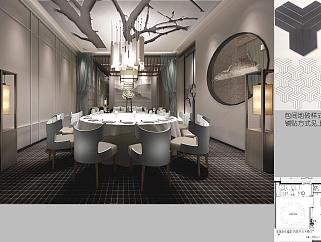  餐厅施工图效果图CAD图纸，餐厅cad设计图纸下载