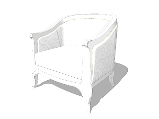 简欧布艺实木单椅草图大师模型，单椅sketchup模型下载