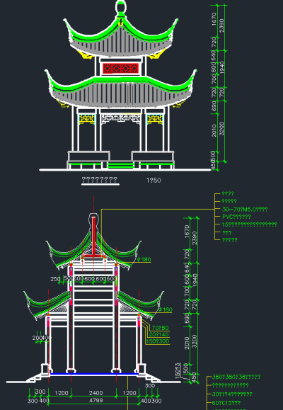 精品园林重檐亭CAD模板，重檐亭CAD建筑图纸下载