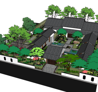 中式古建筑院落草图大师模型，古建民俗sketchup模型免费下载