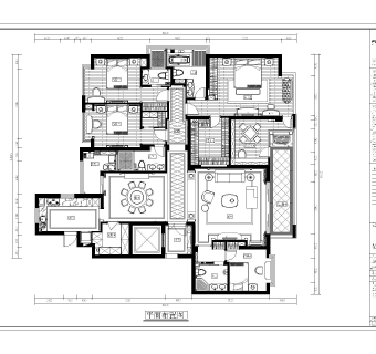 祥细家装户型图三居CAD，免费下载