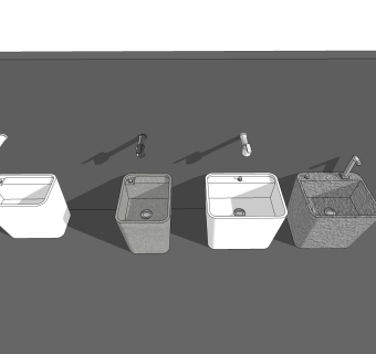 现代风格石头拖把池洁具拖把池水龙头SU模型