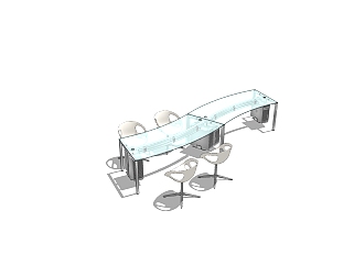 现代玻璃会议桌草图大师模型，会议桌sketchup模型下载