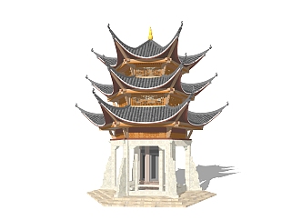 中式古建筑阁楼草图大师模型，sketchup模型免费下载