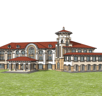 欧式售楼处建筑方案草图大师模型，售楼部建筑沙盘sketchup模型免费下载