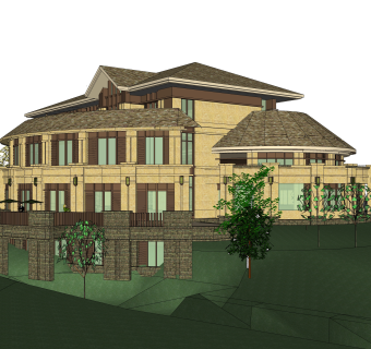 欧式独栋别墅草图大师模型，sketchup别墅su模型下载