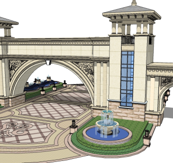 欧式入口大门skp文件下载，入口大门草图大师模型下载
