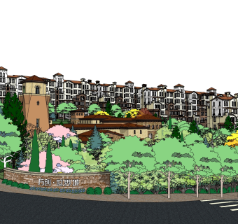 欧式售楼处建筑方案草图大师模型，售楼部建筑沙盘sketchup模型免费下载