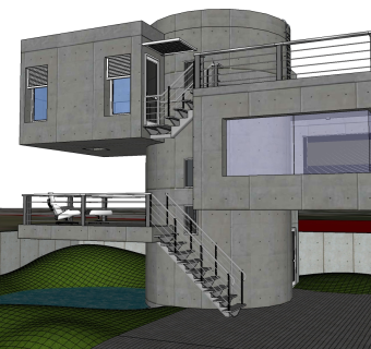 现代山地别墅建筑草图大师模型下载、山地别墅建筑su模型下载