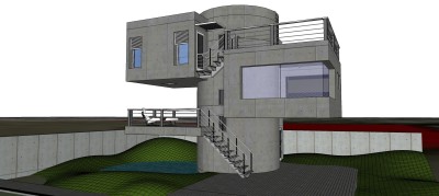 现代山地别墅建筑草图大师模型下载、山地别墅建筑su模型下载