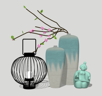  现代花瓶摆件草图大师模型，摆件sketchup模型下载