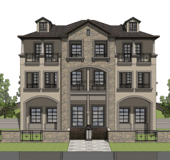 欧式连排别墅草图大师模型，别墅sketchup模型免费下载