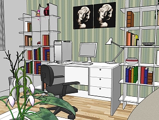 现代办公室SU模型，办公室草图大师模型下载