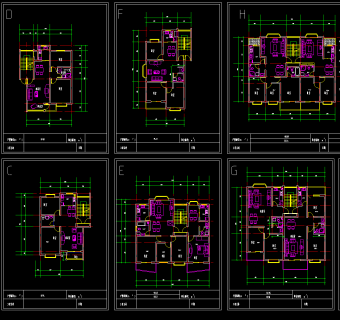 小区住宅经典套房平面设计图，户型图CAD建筑图纸下载