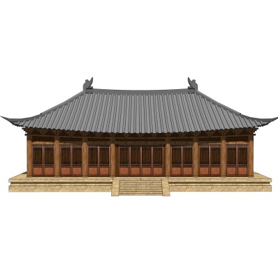 中式寺庙草图大师模型，寺庙SKP模型下载