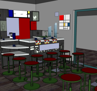 现代室内咖啡厅草图大师模型，室内咖啡厅sketchup模型下载