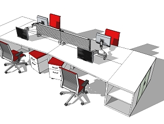 现代隔断办公桌草图大师模型，办公桌su模型下载