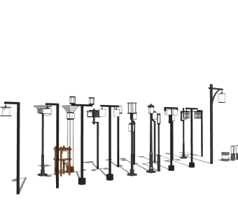 新中式户外景观灯草图大师模型，景观灯su模型下载