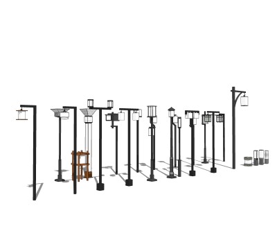 新中式户外景观灯草图大师模型，景观灯su模型下载