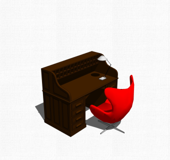 新中式办公桌草图大师模型，办公桌sketchup模型下载