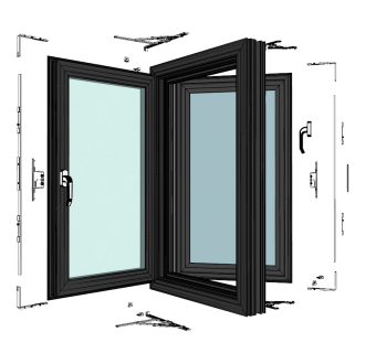108断桥窗配件爆炸图su模型下载