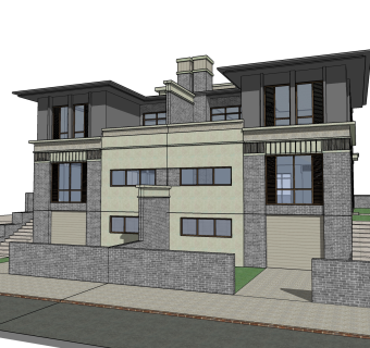 现代独栋别墅草图大师模型下载，独栋别墅sketchup模型