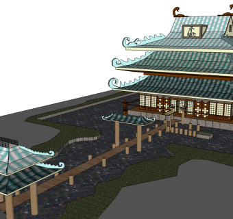 中式古建楼阁草图大师模型下载、古建楼阁su模型下载