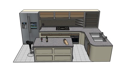 现代小型厨房草图大师模型，厨房sketchup模型下载