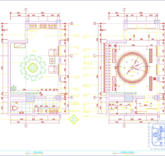餐厅圆桌小包间CAD建筑设计施工图纸下载