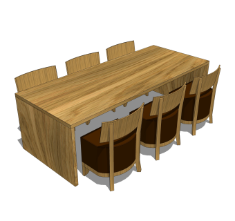 现代实木餐桌椅su模型，实木饭桌草图大师模型下载