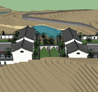 山村院式中式别墅草图大师模型，别墅sketchup模型